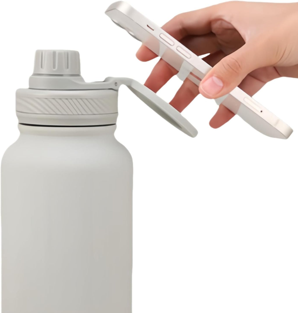 Megnetic geïsoleerde sportwaterfles met 360° draaibaar statief Telefoonhouder Compatibel met Magsafe. Niet verkocht of gemaakt door Magsafe(beige, 623 g)