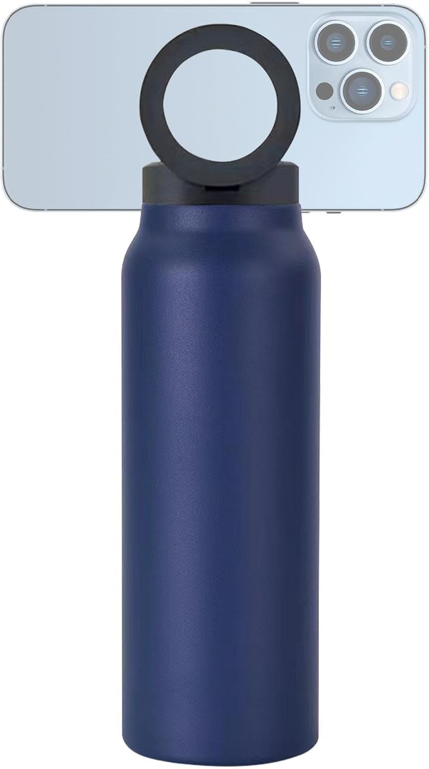 Vacuüm geïsoleerde magnetische waterfles - 24oz Gym & Sport Fles met telefoonhouder | Lekvrije magnetische fles voor buiten rijden, auto en sportschool