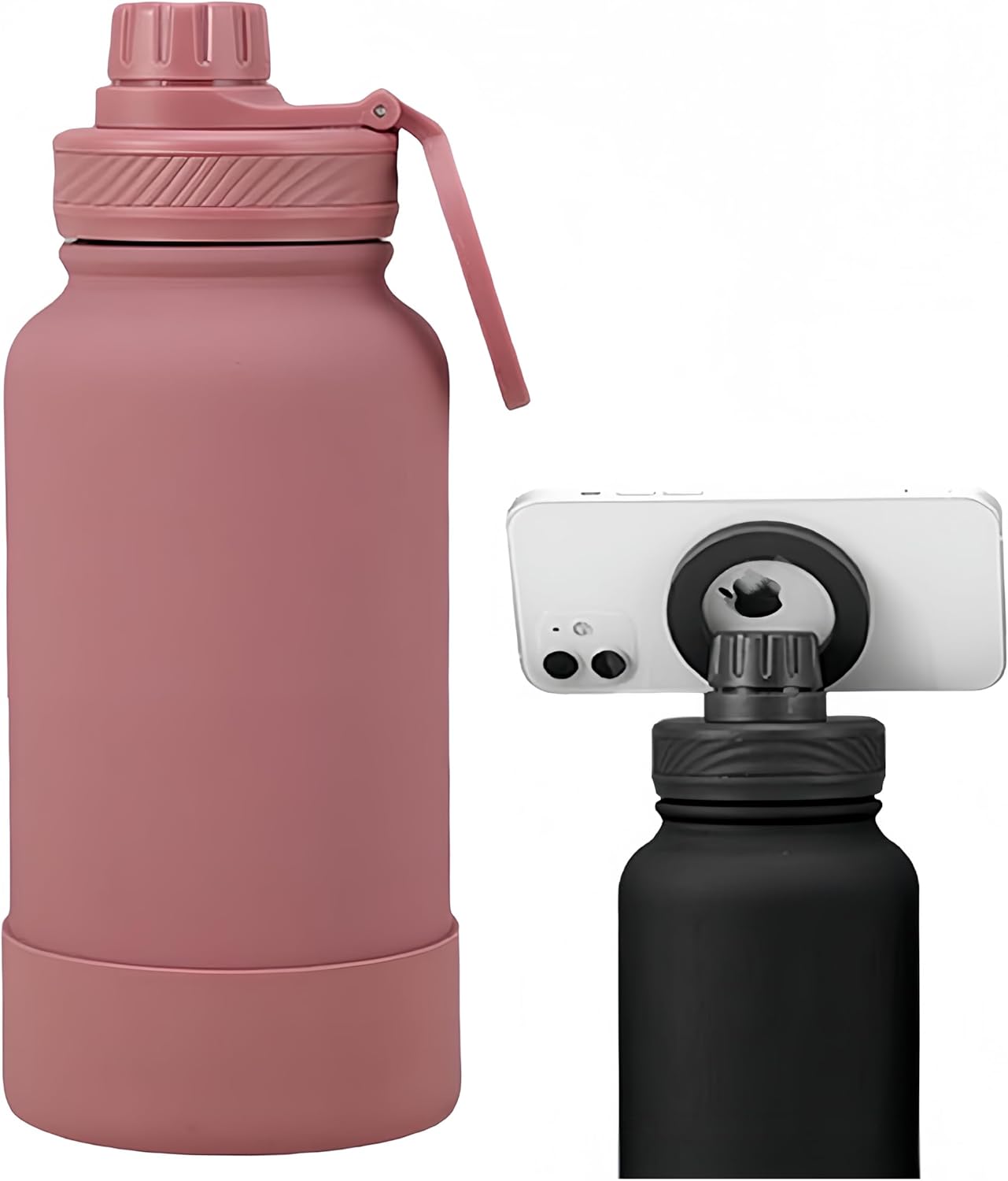Megnetic geïsoleerde sportwaterfles met 360° draaibaar statief Telefoonhouder Compatibel met Magsafe. Niet verkocht of gemaakt door Magsafe(beige, 623 g)
