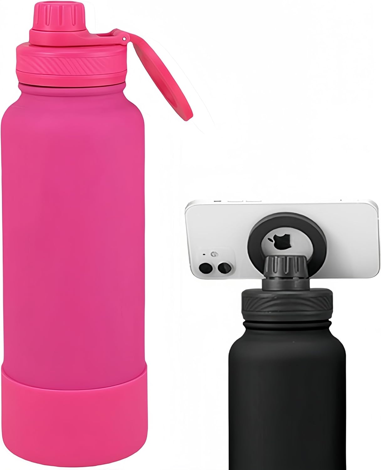 Megnetic geïsoleerde sportwaterfles met 360° draaibaar statief Telefoonhouder Compatibel met Magsafe. Niet verkocht of gemaakt door Magsafe(beige, 623 g)