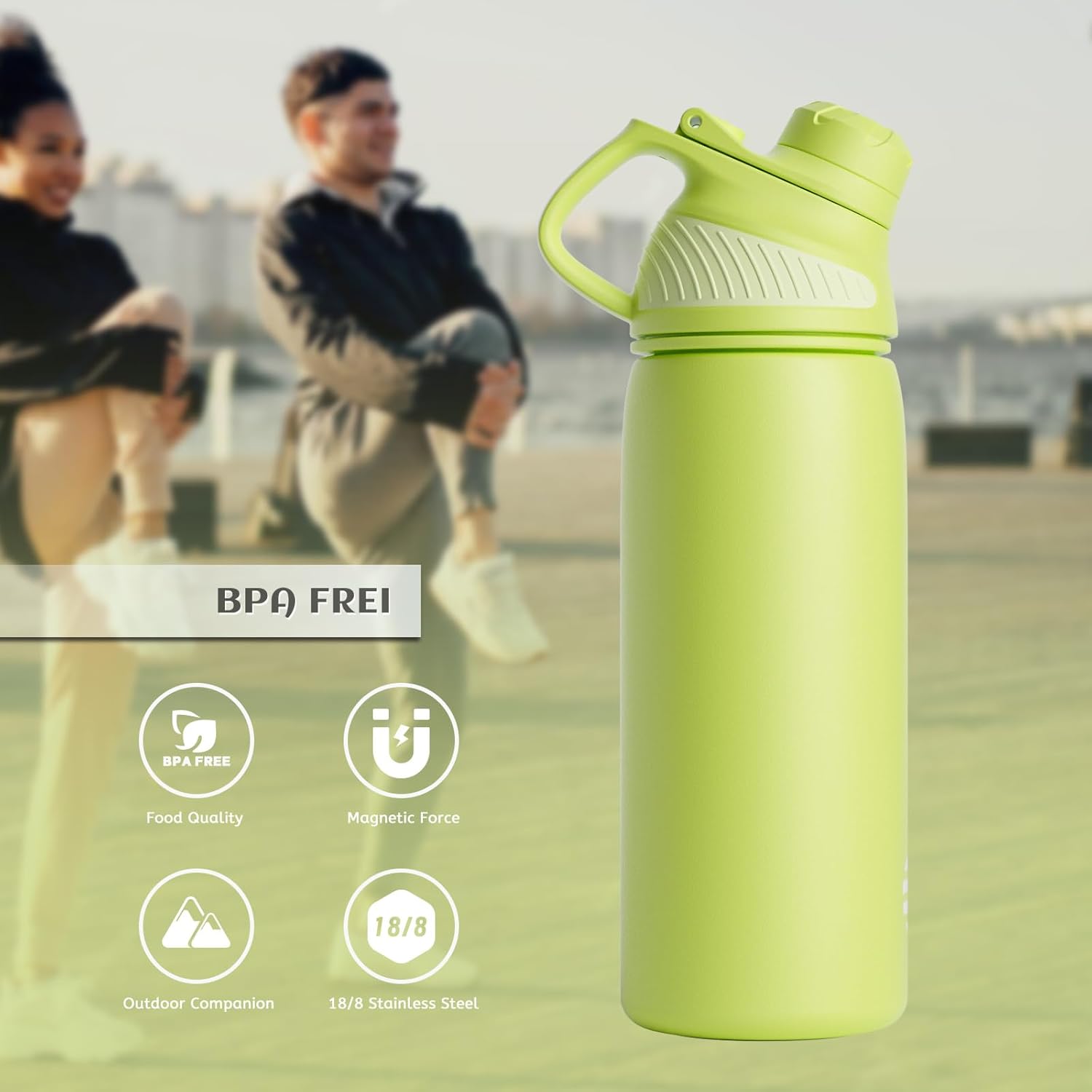 Fjbottle RVS Waterfles Sport met Magnetische Dop – 1500ml, 1000ml, 800ml, 600ml, 400ml – BPA-vrij & Lekvrij – Geschikt voor Koolzuur – Thermosfles voor School, Fitness, Kinderen