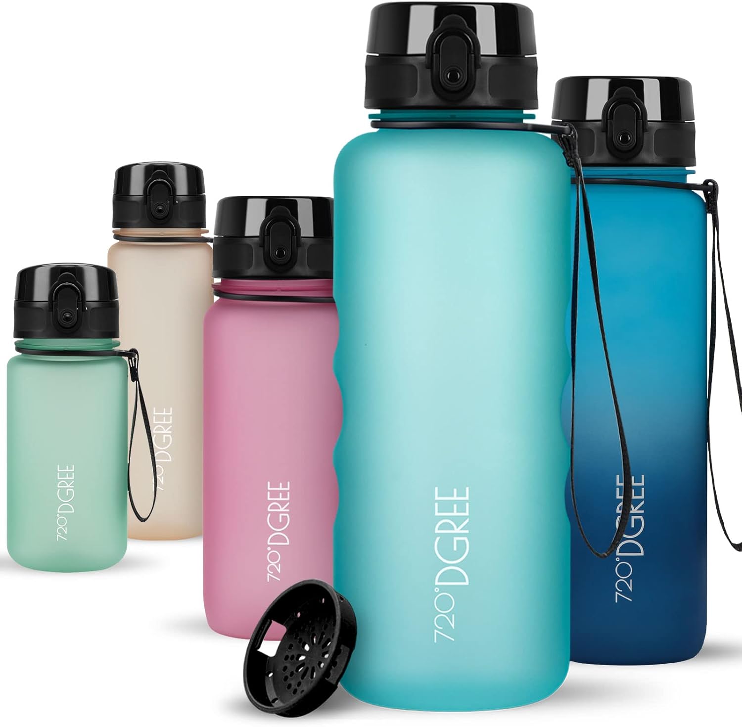 720°DGREE uberBottle Drinkfles, waterfles + fruitzeef, 350 ml, 500 ml, 650 ml, 1 l, 1,5 l, 2 l, BPA-vrij, waterdicht, lekvrij, herbruikbaar, licht, ideaal voor school, sport, fitness, fitnessstudio