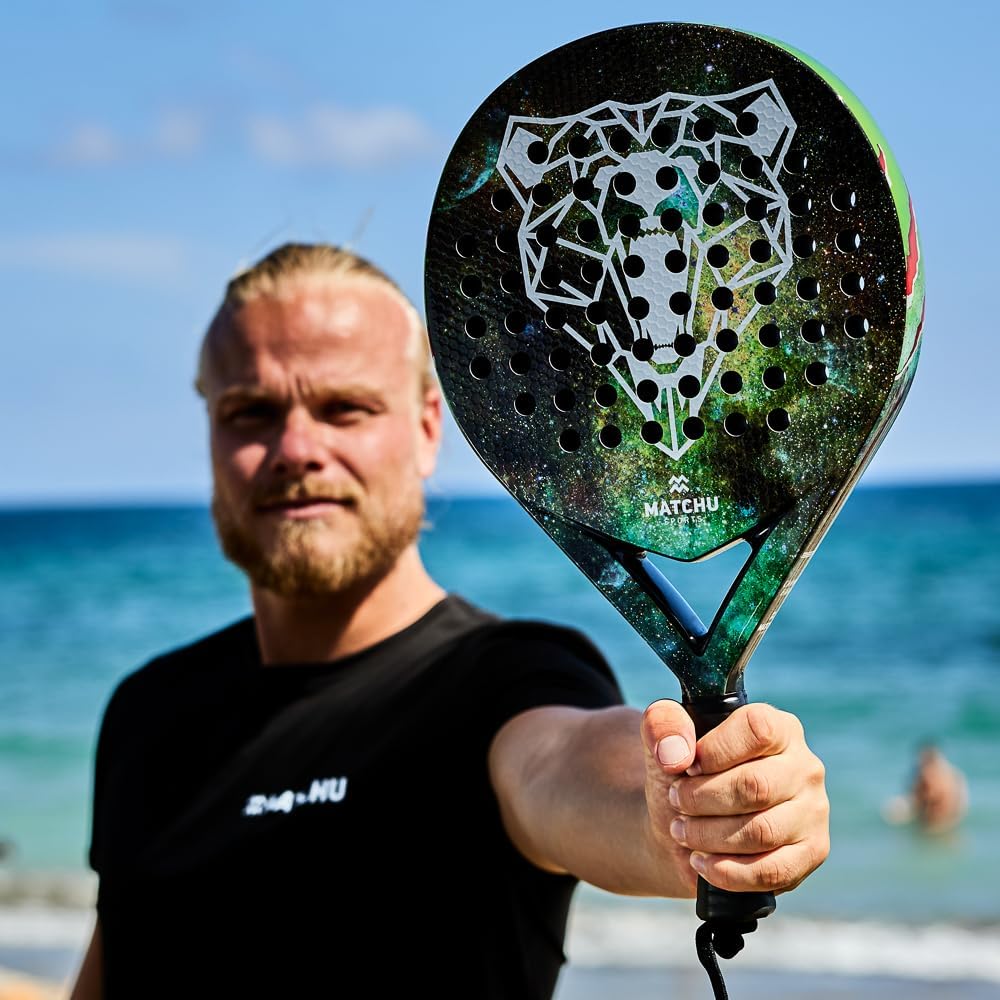 MATCHU - Padel racket - Inclusief een draagtas - 100% carbon frame, fiberglasse toplaag en zacht EVA foam - 3D grip technologie