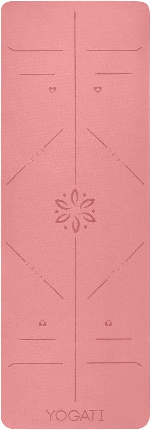 YOGATI – milieuvriendelijke yogamat - TPE, non-slip en dikke yogamat. Yoga Matten met Body Alignment Lines. Perfect Pilates Mat voor workout oefening, Gym en Fitness.