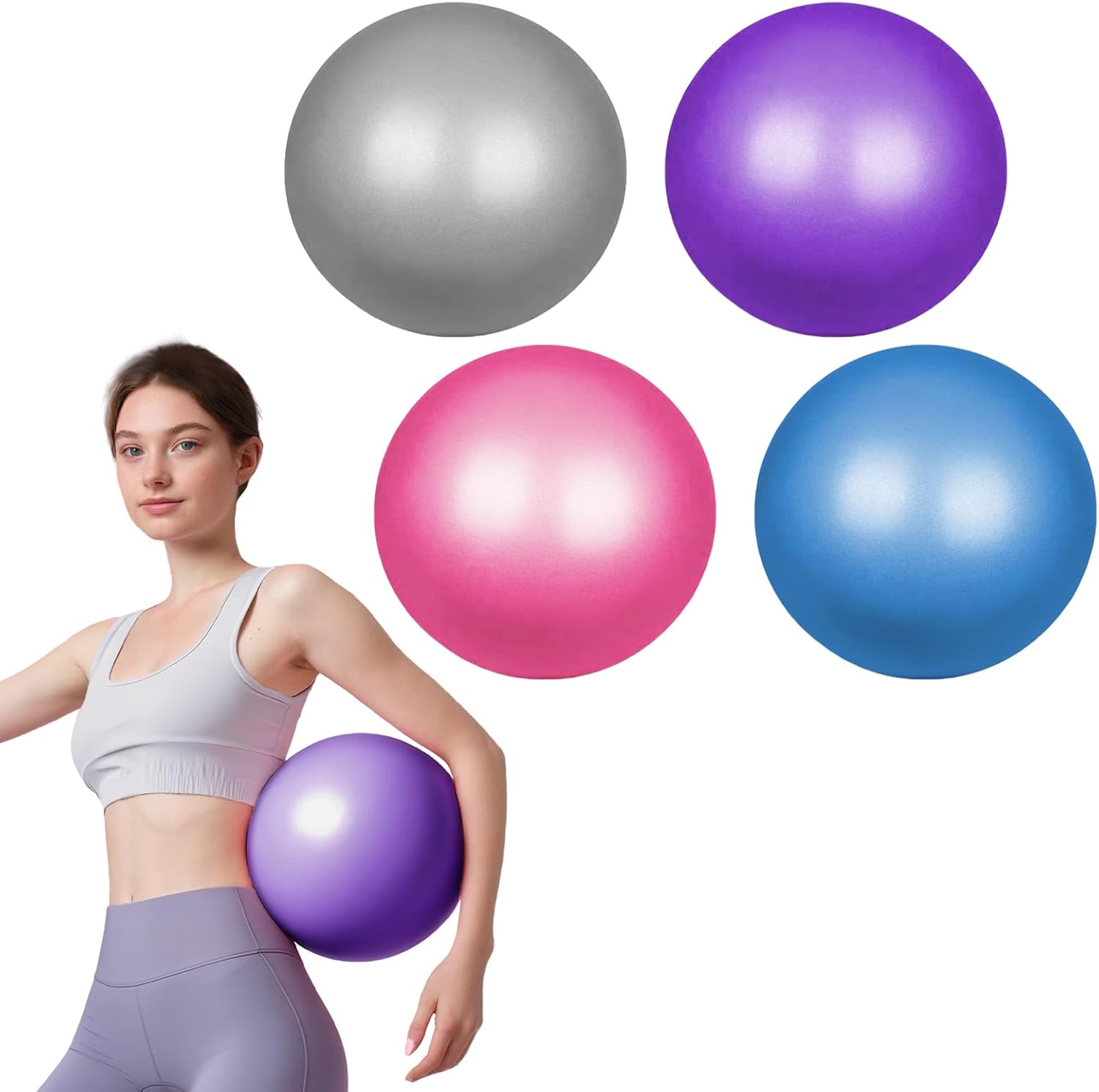 flintronic 25 cm mini pilatesbal, kleine anti-burst oefenbal voor yoga, pilates, balans, fysiotherapie, stretching en core fitness - inclusief stabiliteitsbal workoutgids