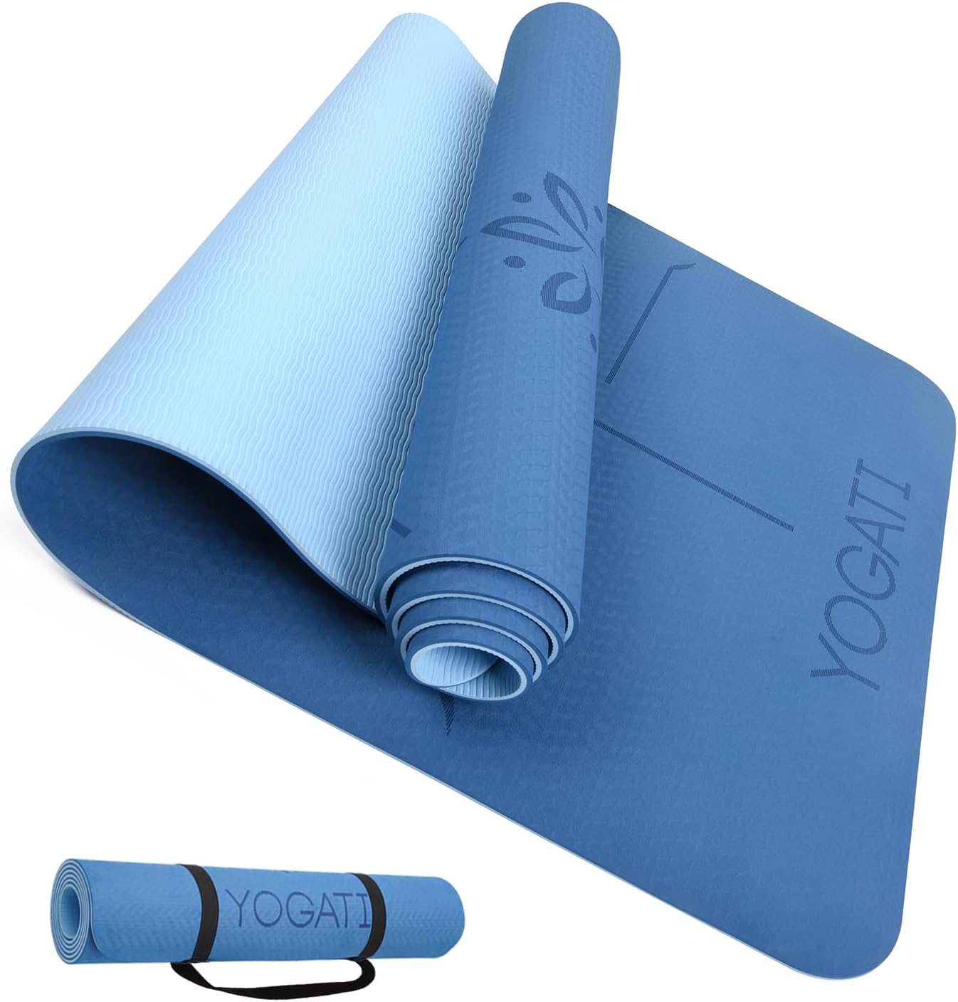 YOGATI – milieuvriendelijke yogamat - TPE, non-slip en dikke yogamat. Yoga Matten met Body Alignment Lines. Perfect Pilates Mat voor workout oefening, Gym en Fitness.