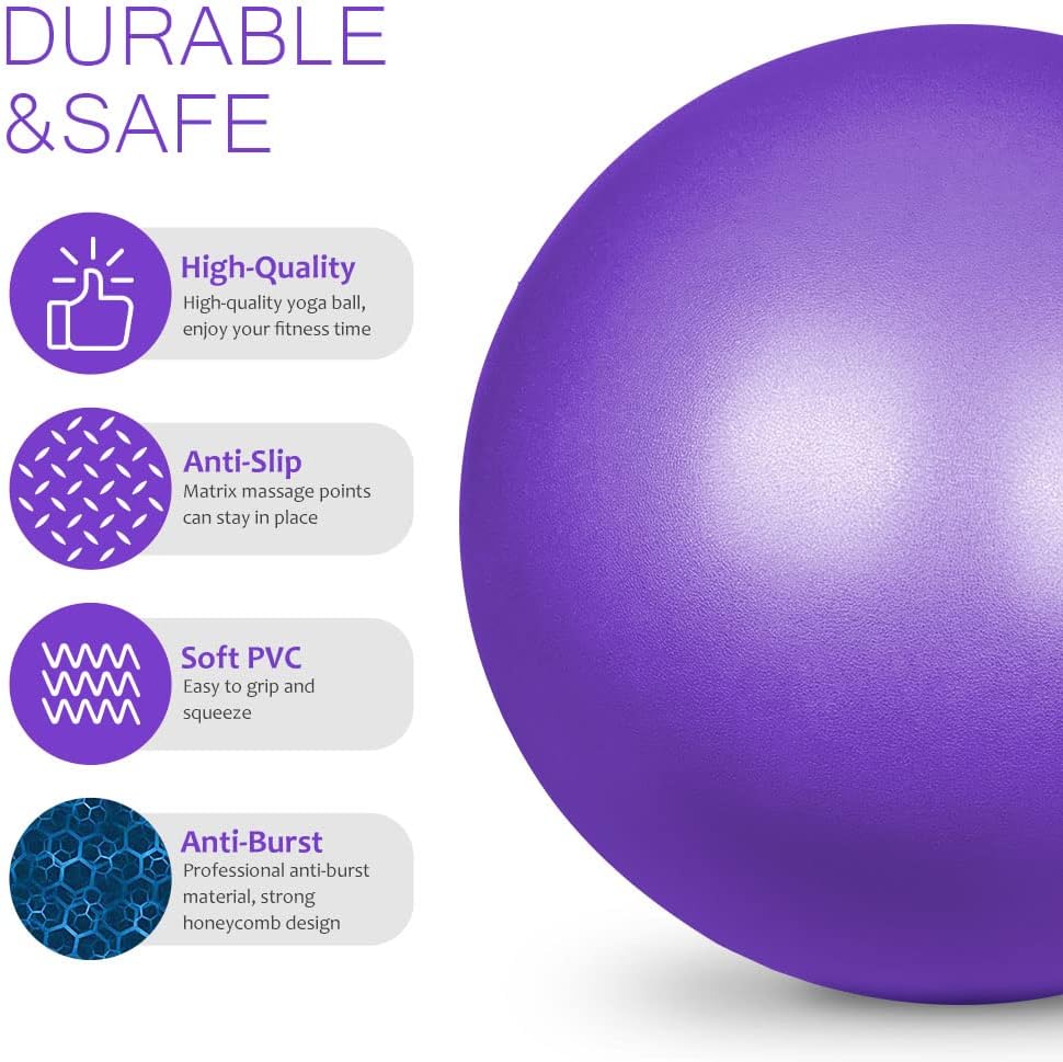 flintronic 25 cm mini pilatesbal, kleine anti-burst oefenbal voor yoga, pilates, balans, fysiotherapie, stretching en core fitness - inclusief stabiliteitsbal workoutgids