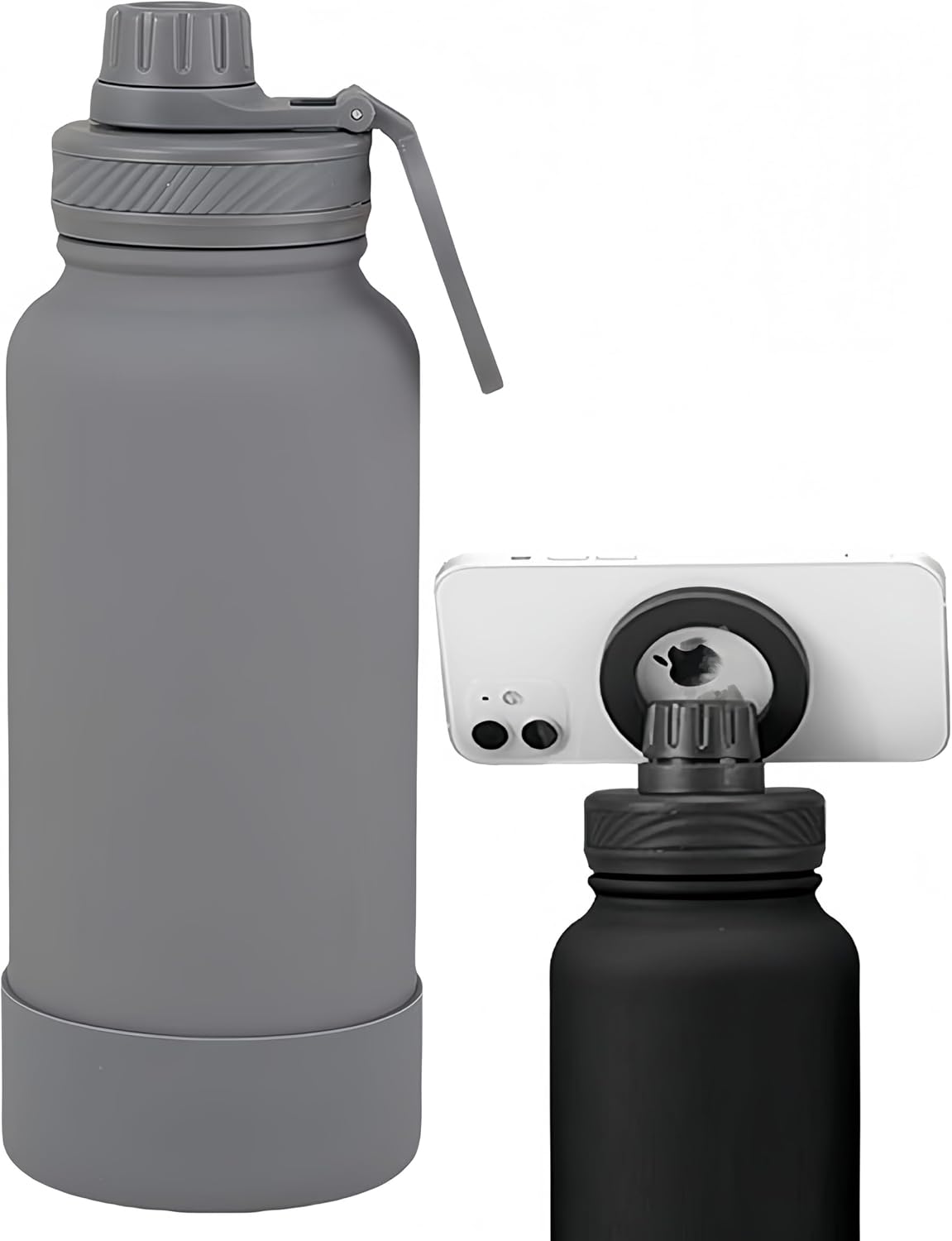 Megnetic geïsoleerde sportwaterfles met 360° draaibaar statief Telefoonhouder Compatibel met Magsafe. Niet verkocht of gemaakt door Magsafe(beige, 623 g)
