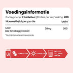 IJzer Bisglycinaat tabletten - 28 mg IJzer per portie - 400 tabletten voor 6+ maanden voorraad - Gemaakt in het Verenigd Koninkrijk - Vegan - Makkelijk slikbare mini-tabletten - Van WeightWorld