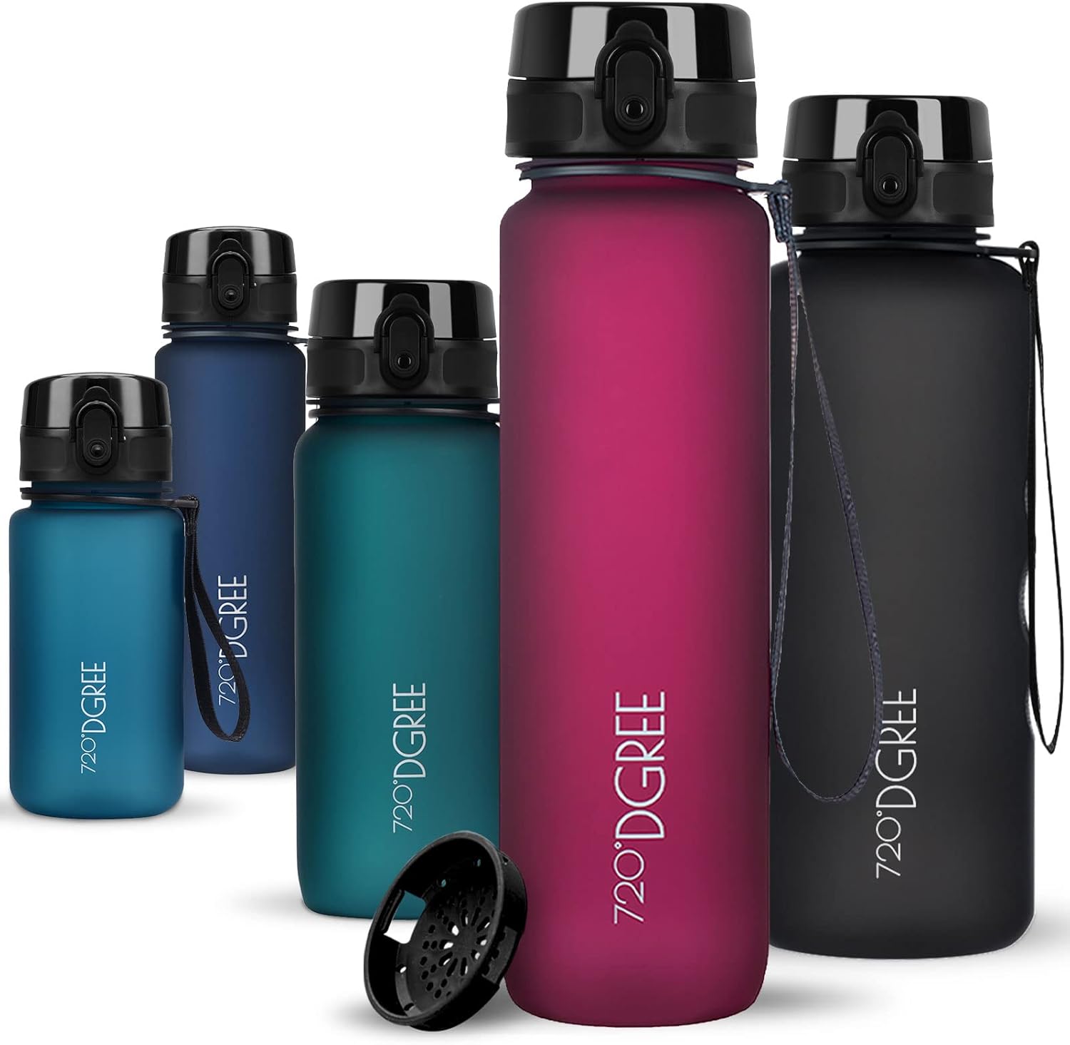 720°DGREE uberBottle Drinkfles, waterfles + fruitzeef, 350 ml, 500 ml, 650 ml, 1 l, 1,5 l, 2 l, BPA-vrij, waterdicht, lekvrij, herbruikbaar, licht, ideaal voor school, sport, fitness, fitnessstudio