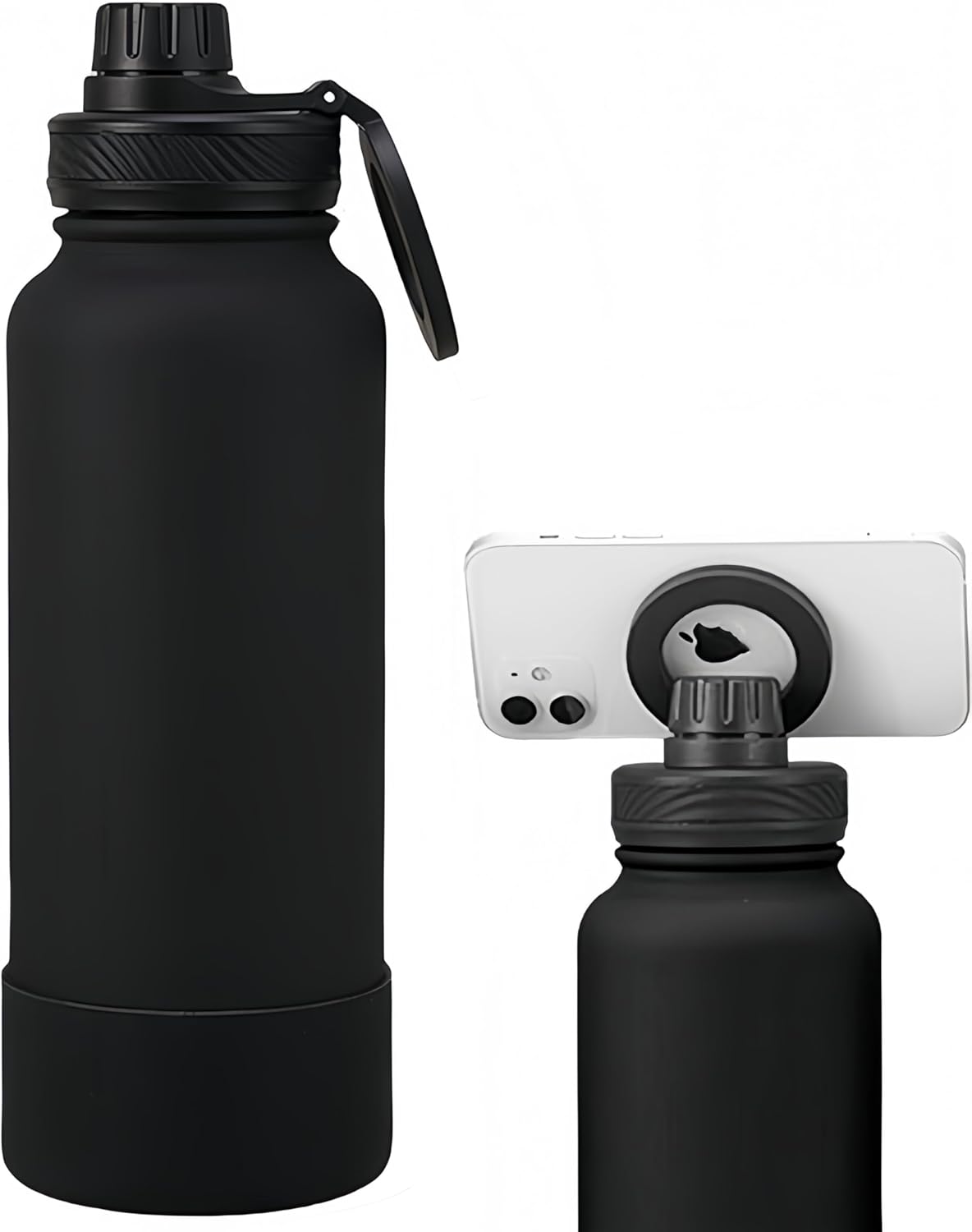 Megnetic geïsoleerde sportwaterfles met 360° draaibaar statief Telefoonhouder Compatibel met Magsafe. Niet verkocht of gemaakt door Magsafe(beige, 623 g)