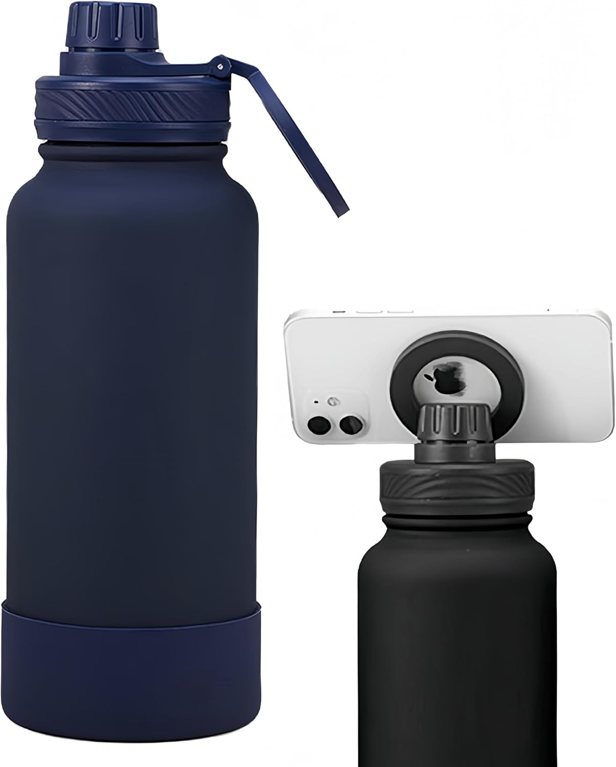 Megnetic geïsoleerde sportwaterfles met 360° draaibaar statief Telefoonhouder Compatibel met Magsafe. Niet verkocht of gemaakt door Magsafe(beige, 623 g)