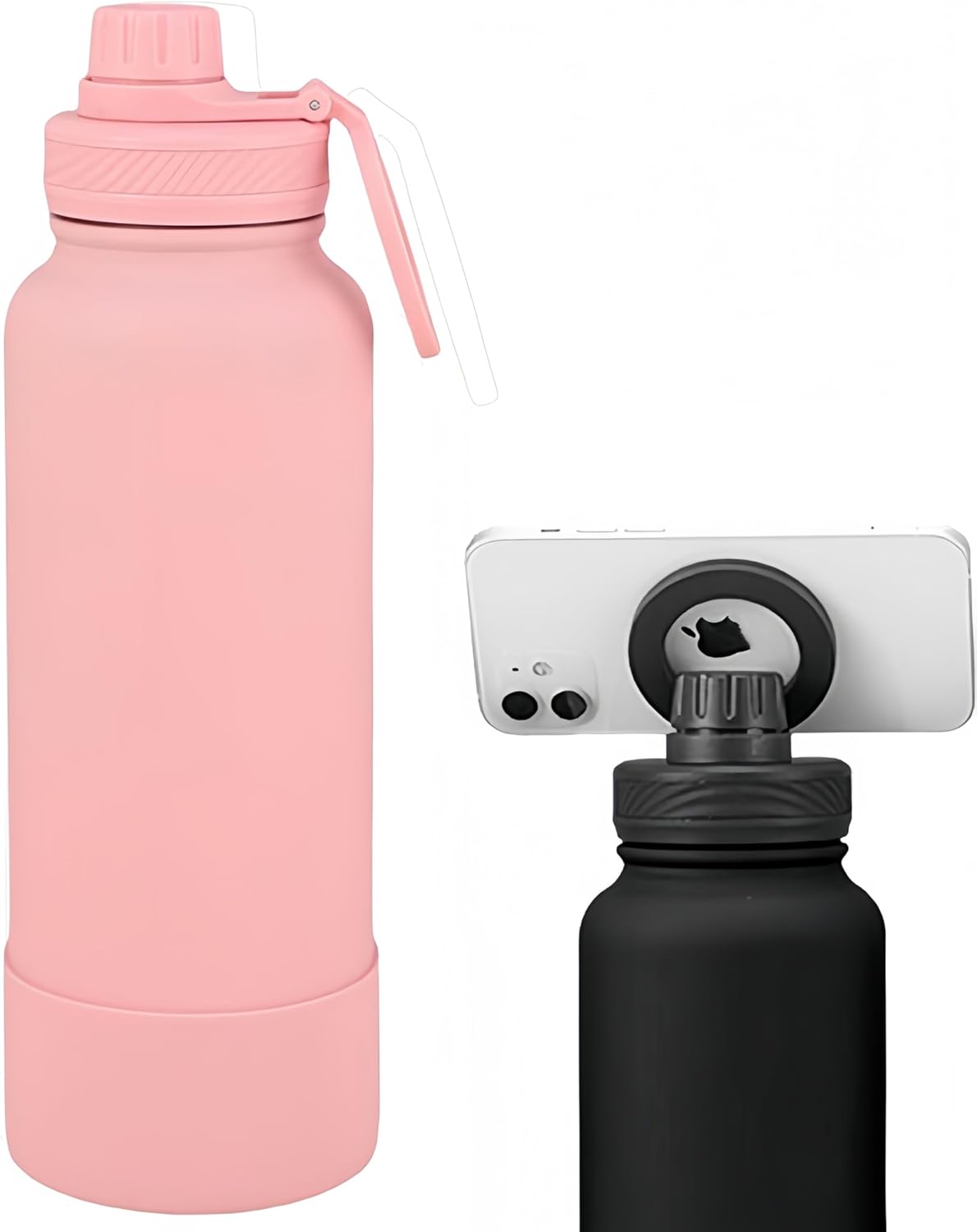 Megnetic geïsoleerde sportwaterfles met 360° draaibaar statief Telefoonhouder Compatibel met Magsafe. Niet verkocht of gemaakt door Magsafe(beige, 623 g)