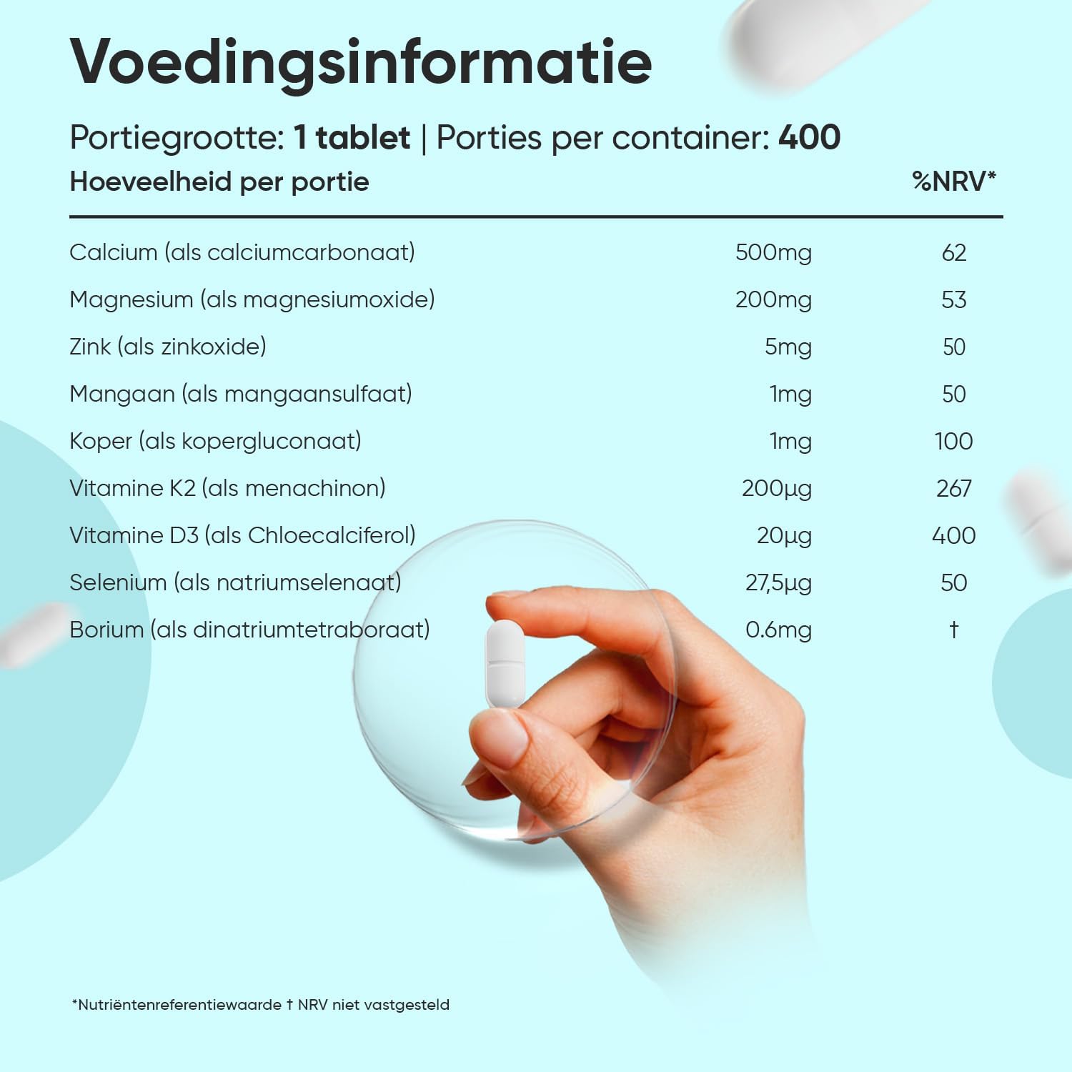 Calcium, Magnesium en Zink tabletten - 400 vegan tabletten voor meer dan 1 jaar - Bevat 9 vitamines en mineralen - Vitamine D3, K2, Selenium en Koper - Van WeightWorld