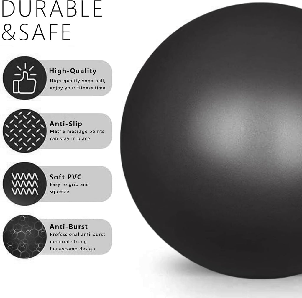 flintronic 25 cm mini pilatesbal, kleine anti-burst oefenbal voor yoga, pilates, balans, fysiotherapie, stretching en core fitness - inclusief stabiliteitsbal workoutgids