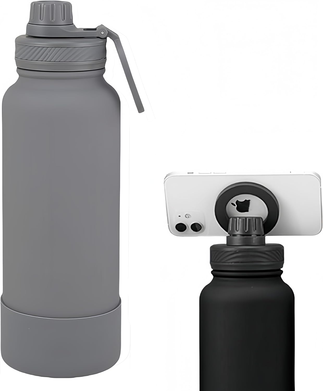 Megnetic geïsoleerde sportwaterfles met 360° draaibaar statief Telefoonhouder Compatibel met Magsafe. Niet verkocht of gemaakt door Magsafe(beige, 623 g)