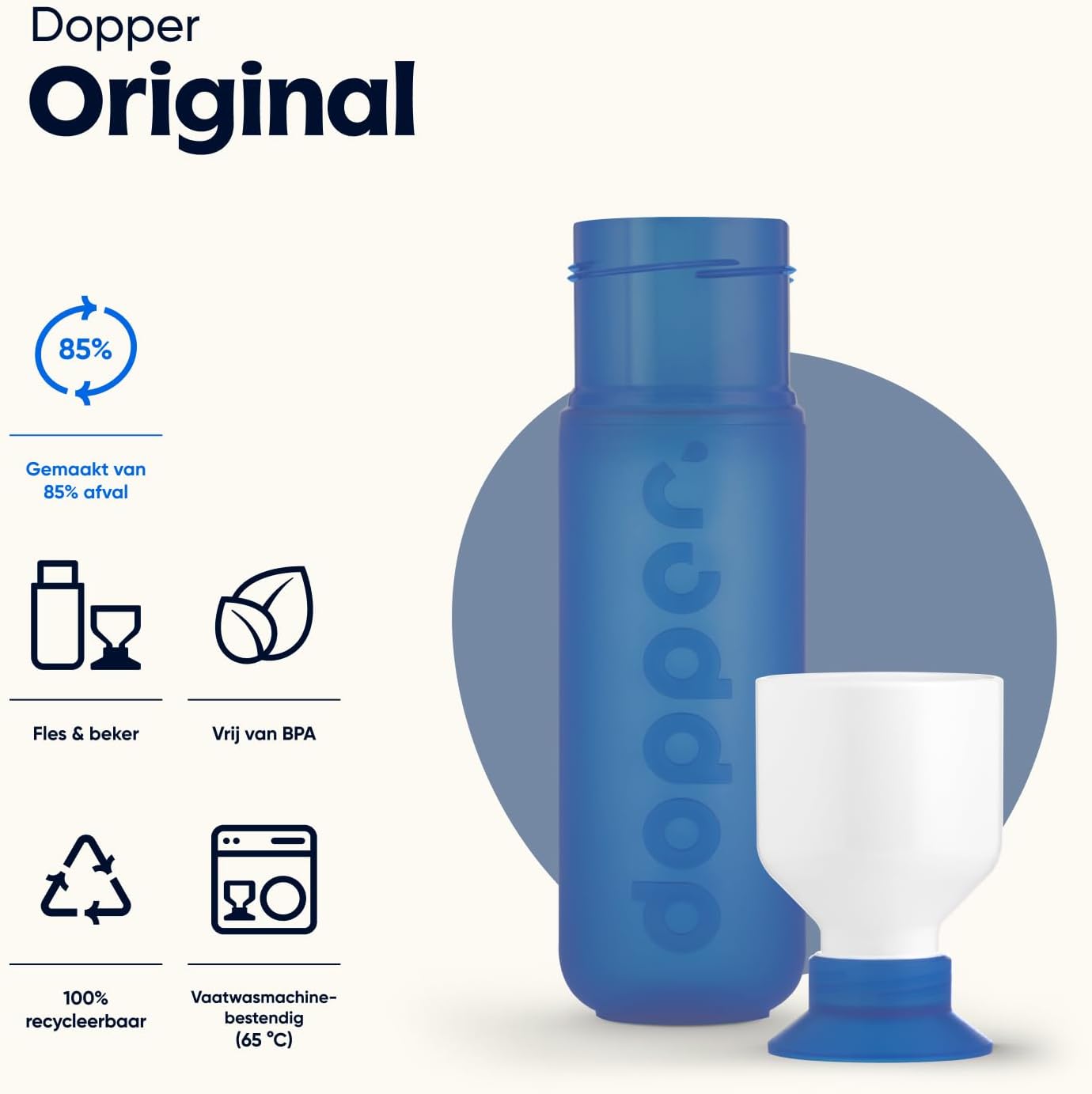 Dopper Original Drinkfles Tidal Teal 450ml - 100% Recyclebare Waterfles - BPA- en ftalaatvrij - Ideale Waterfles voor Onderweg, Fitness & Kantoor