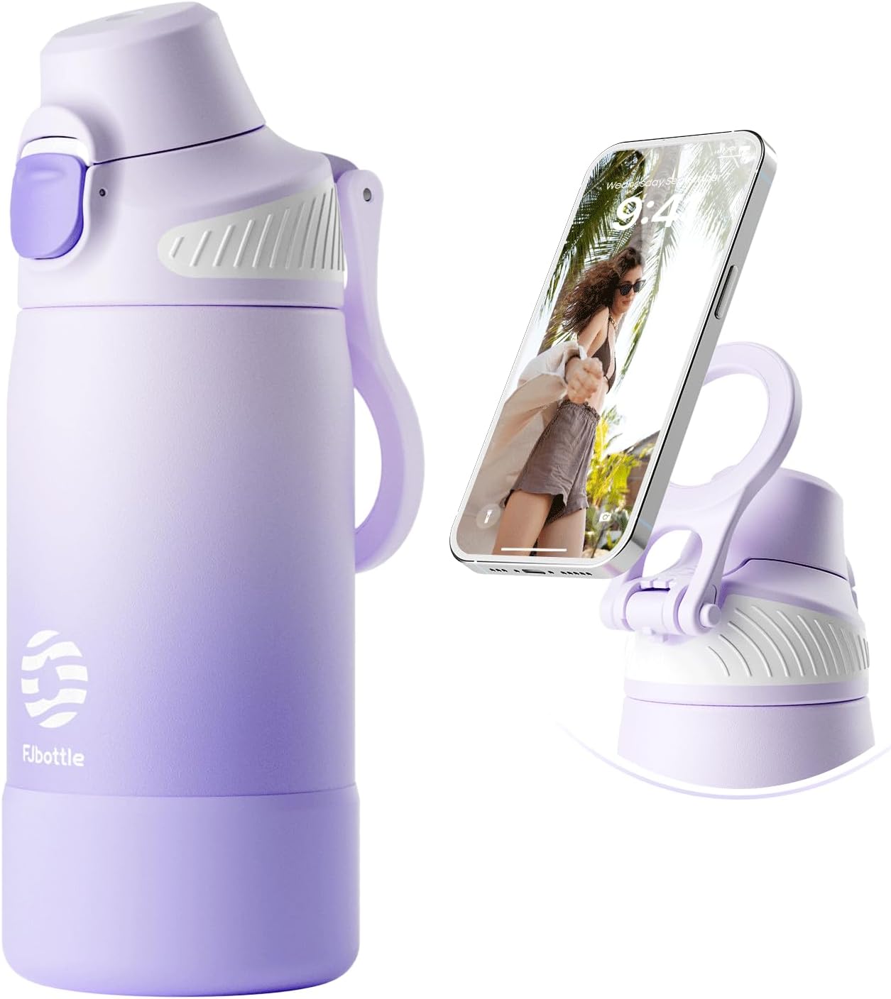 Fjbottle Thermosfles met rietje, magnetische handgreep voor telefoon + dubbel drinksysteem, sportfles, 1 l/700/600 ml, opening met 1 klik, BPA-vrij, lekvrij, voor fitnessstudio, yoga