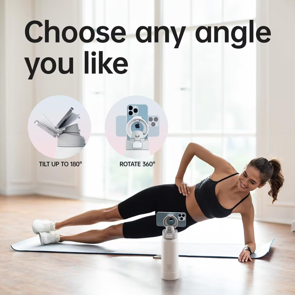 Magcheer Magnetische waterfles met telefoonhouder compatibel met MagSafe geïsoleerde sportfles voor koude dranken voor 24 uur statief fles voor reizen en fitness selfie (zwart)