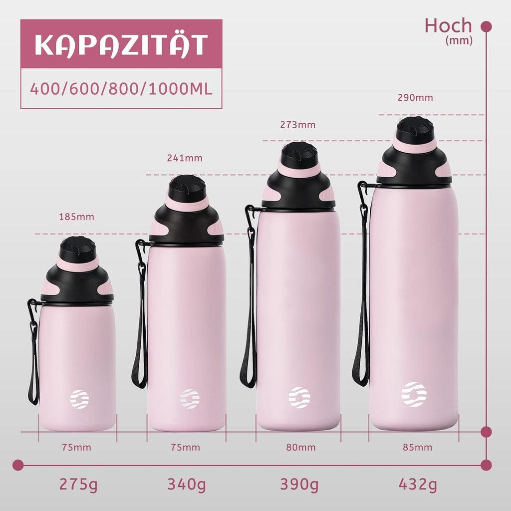 Fjbottle RVS Waterfles Sport met Magnetische Dop – 1500ml, 1000ml, 800ml, 600ml, 400ml – BPA-vrij & Lekvrij – Geschikt voor Koolzuur – Thermosfles voor School, Fitness, Kinderen