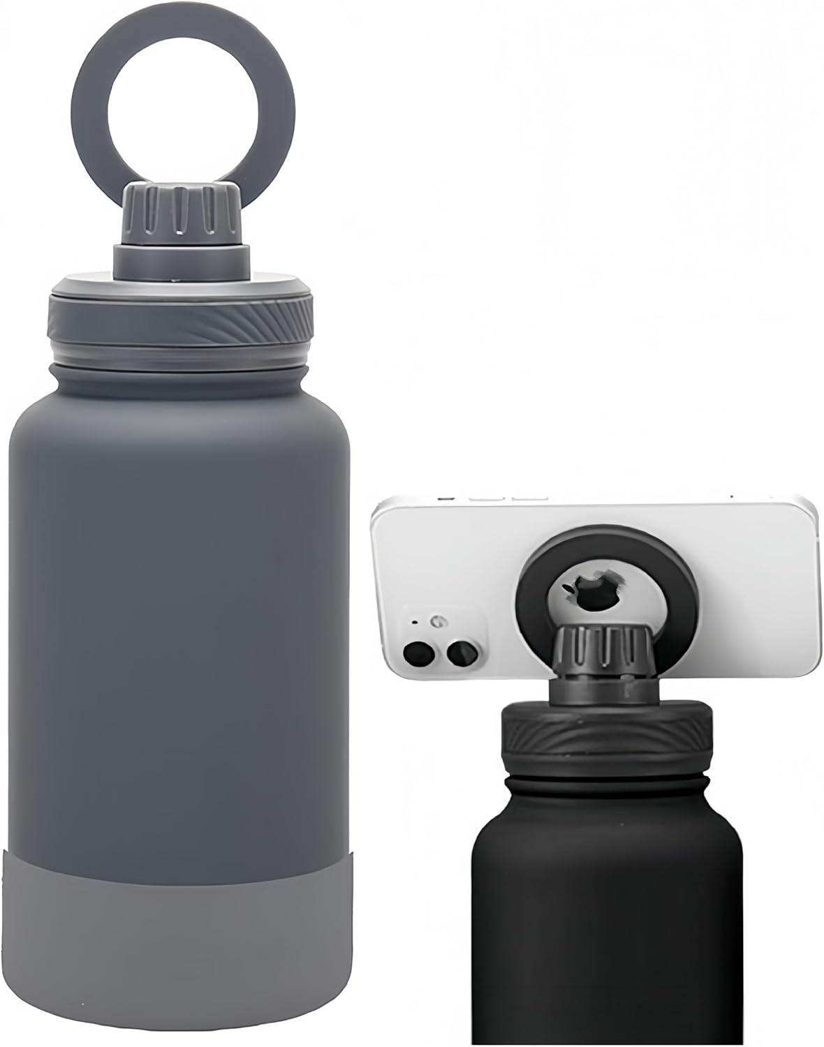 Megnetic geïsoleerde sportwaterfles met 360° draaibaar statief Telefoonhouder Compatibel met Magsafe. Niet verkocht of gemaakt door Magsafe(beige, 623 g)