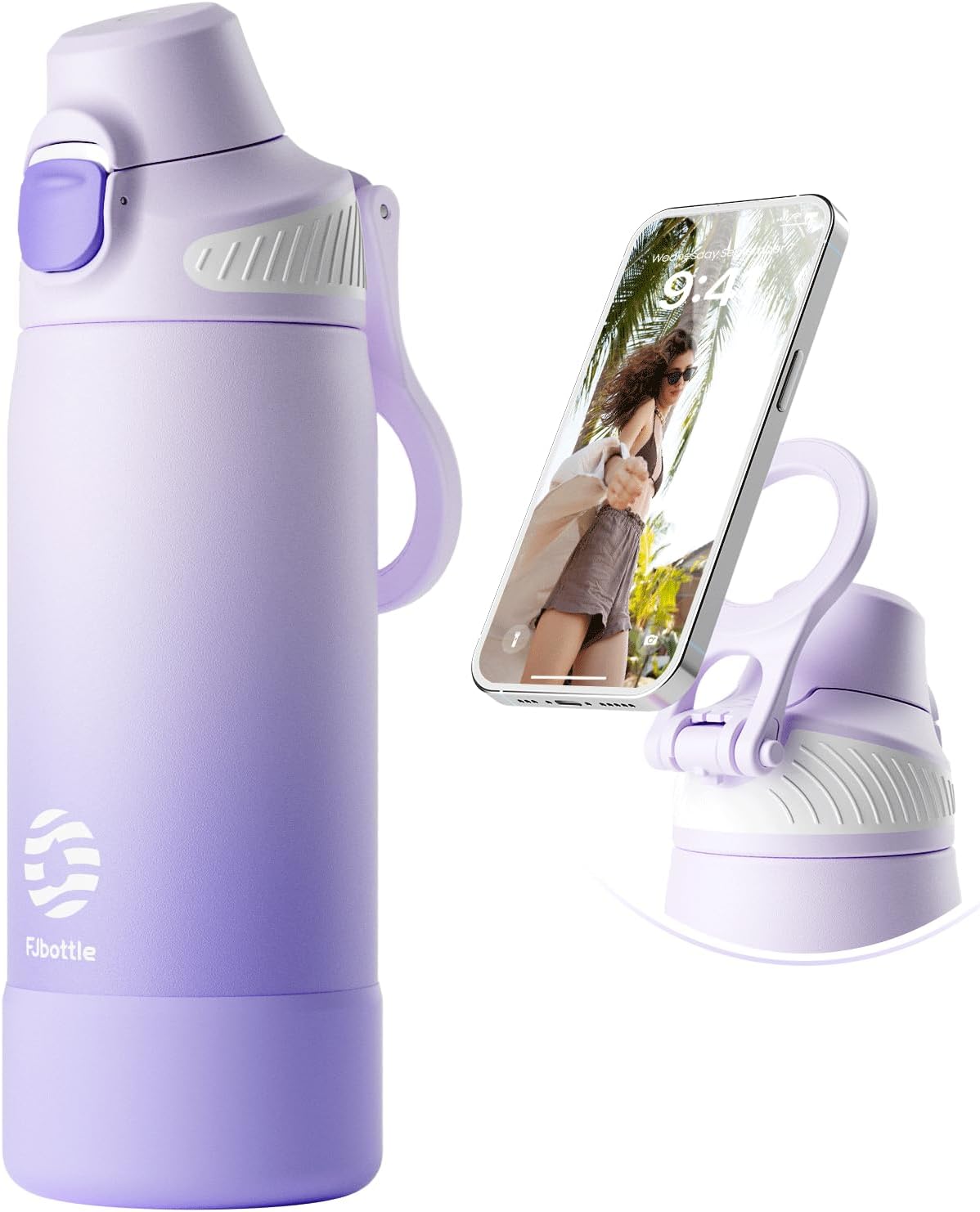 Fjbottle Thermosfles met rietje, magnetische handgreep voor telefoon + dubbel drinksysteem, sportfles, 1 l/700/600 ml, opening met 1 klik, BPA-vrij, lekvrij, voor fitnessstudio, yoga