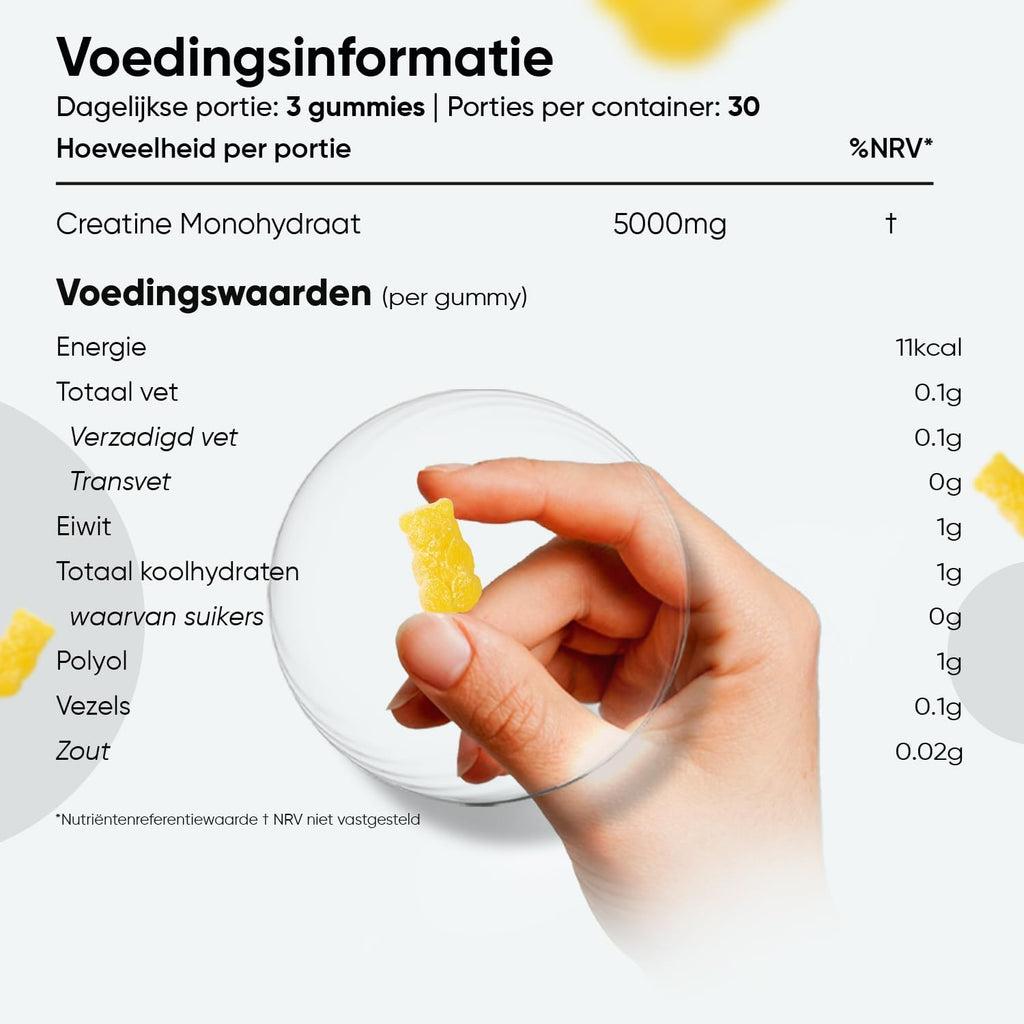 Creatine Monohydraat gummies - 5000 mg Creatine Monohydraat - 90 vegan en suikervrije gummies - Alternatief voor capsules, tabletten of poeder - Natuurlijke citroensmaak - Van WeightWorld