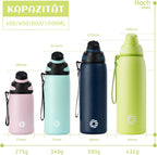 Fjbottle RVS Waterfles Sport met Magnetische Dop – 1500ml, 1000ml, 800ml, 600ml, 400ml – BPA-vrij & Lekvrij – Geschikt voor Koolzuur – Thermosfles voor School, Fitness, Kinderen
