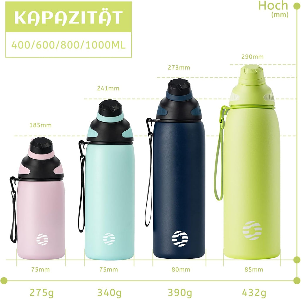 Fjbottle RVS Waterfles Sport met Magnetische Dop – 1500ml, 1000ml, 800ml, 600ml, 400ml – BPA-vrij & Lekvrij – Geschikt voor Koolzuur – Thermosfles voor School, Fitness, Kinderen
