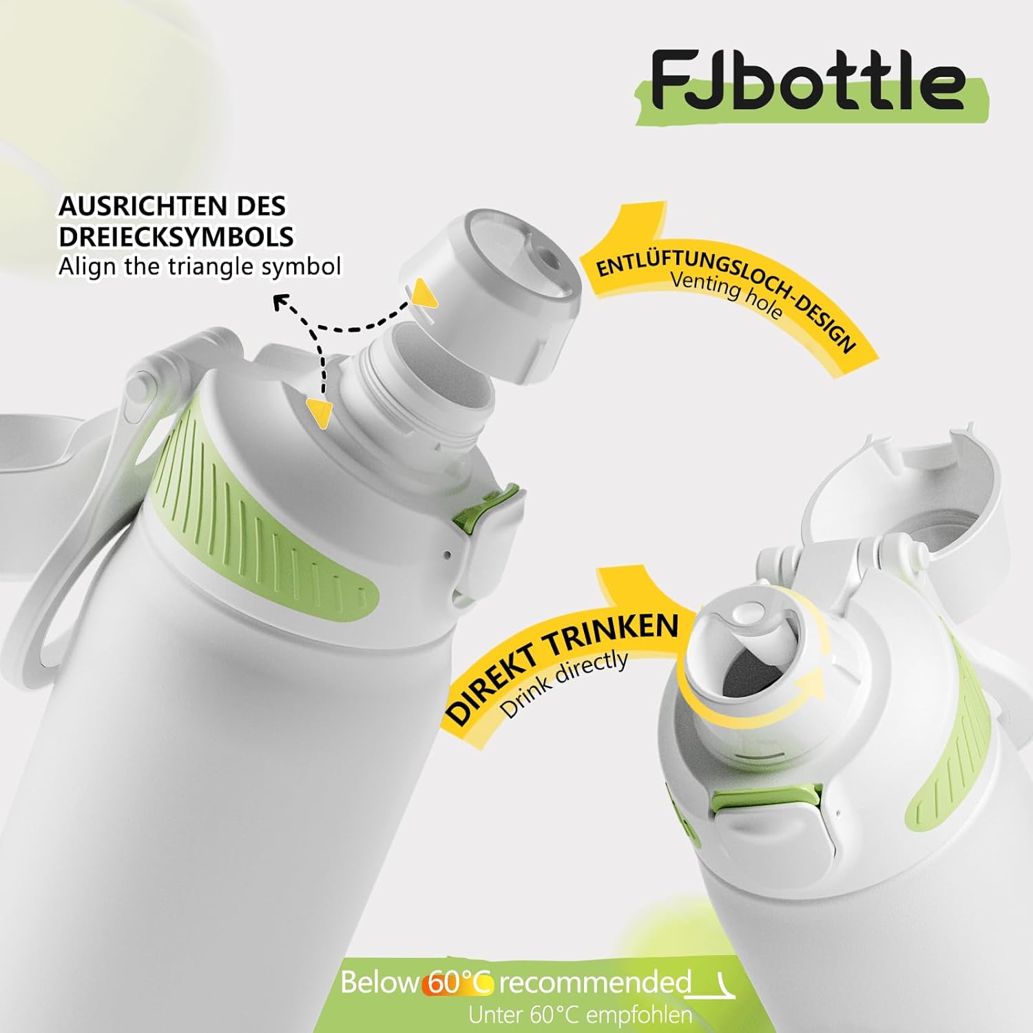 Fjbottle Thermosfles met rietje, magnetische handgreep voor telefoon + dubbel drinksysteem, sportfles, 1 l/700/600 ml, opening met 1 klik, BPA-vrij, lekvrij, voor fitnessstudio, yoga