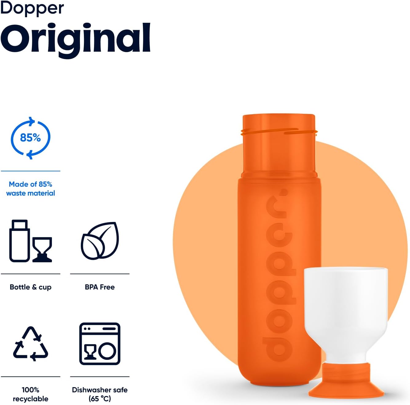 Dopper Original Drinkfles Tidal Teal 450ml - 100% Recyclebare Waterfles - BPA- en ftalaatvrij - Ideale Waterfles voor Onderweg, Fitness & Kantoor