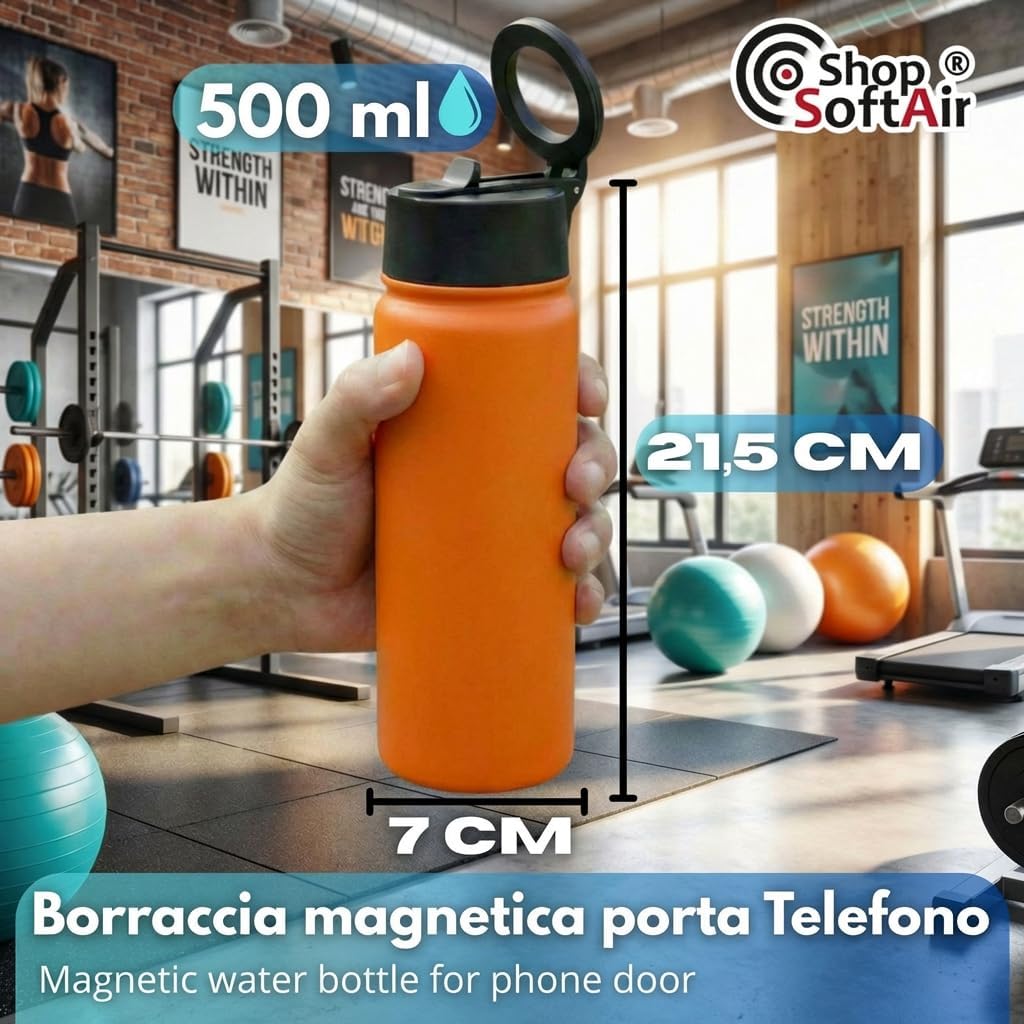 Magnetische drinkfles van roestvrij staal, 500 ml, met geïntegreerde magneetvoet, 21,5 x 7 cm, verkrijgbaar in 6 kleuren (groen)