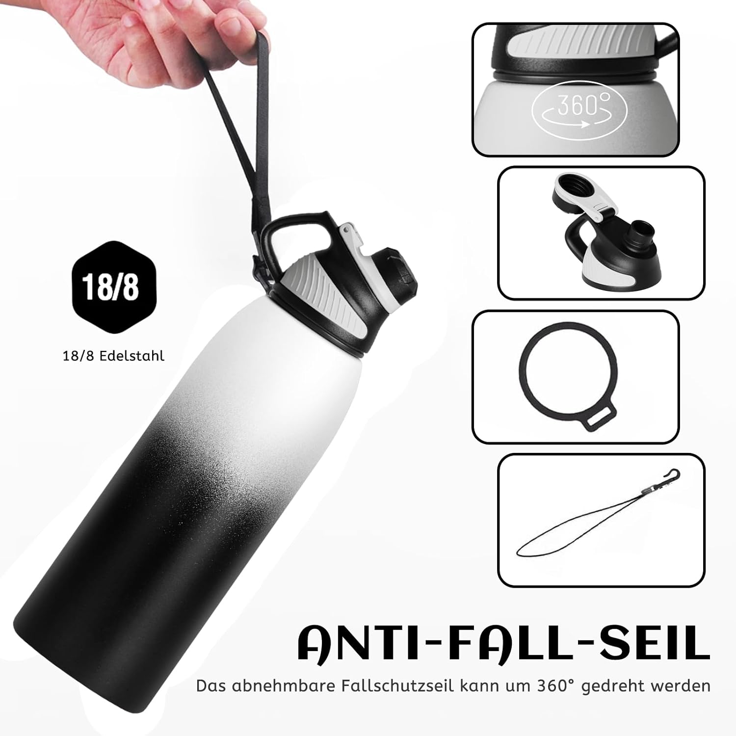 Fjbottle RVS Waterfles Sport met Magnetische Dop – 1500ml, 1000ml, 800ml, 600ml, 400ml – BPA-vrij & Lekvrij – Geschikt voor Koolzuur – Thermosfles voor School, Fitness, Kinderen