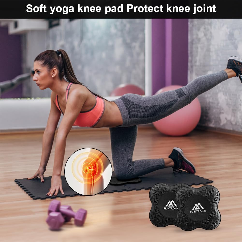 Flintronic Yoga-kniebeschermer, set van 2 antislip, yogamat, yoga-steunkussen, sportbalanskussen, comfortabele lichtgewicht ondersteuning voor knieën, handen, polsen en ellebogen - 20 x 20 cm, met