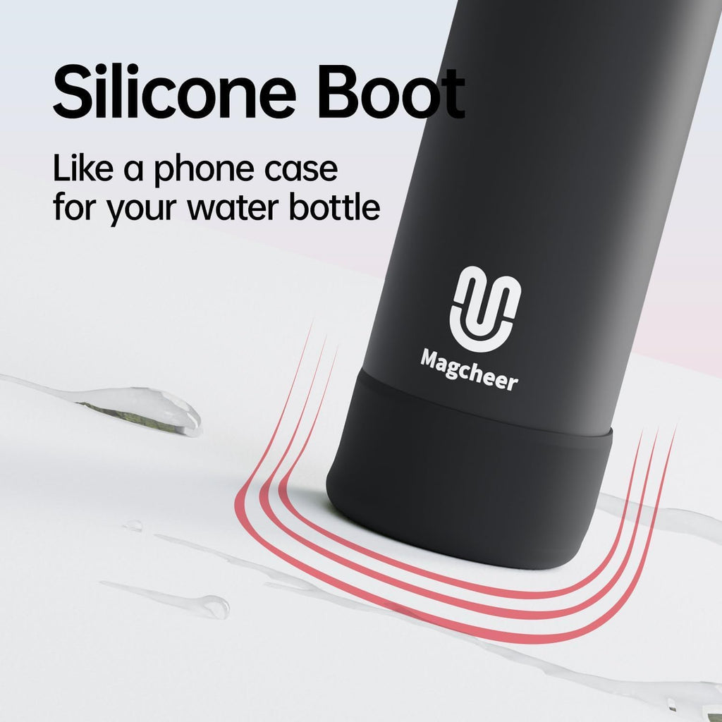 Magcheer Magnetische waterfles met telefoonhouder compatibel met MagSafe geïsoleerde sportfles voor koude dranken voor 24 uur statief fles voor reizen en fitness selfie (zwart)