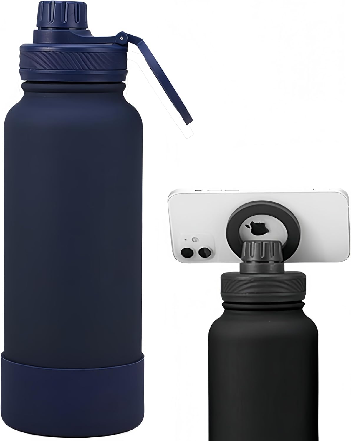 Megnetic geïsoleerde sportwaterfles met 360° draaibaar statief Telefoonhouder Compatibel met Magsafe. Niet verkocht of gemaakt door Magsafe(beige, 623 g)