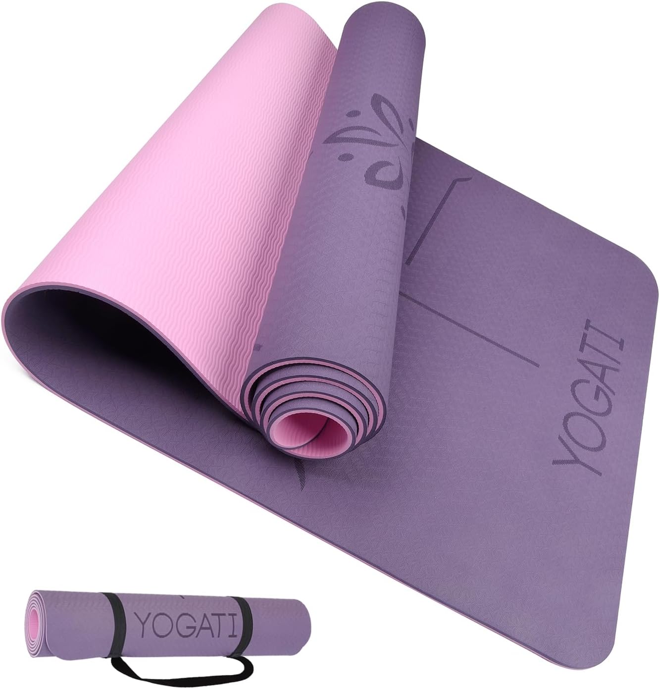 YOGATI – milieuvriendelijke yogamat - TPE, non-slip en dikke yogamat. Yoga Matten met Body Alignment Lines. Perfect Pilates Mat voor workout oefening, Gym en Fitness.