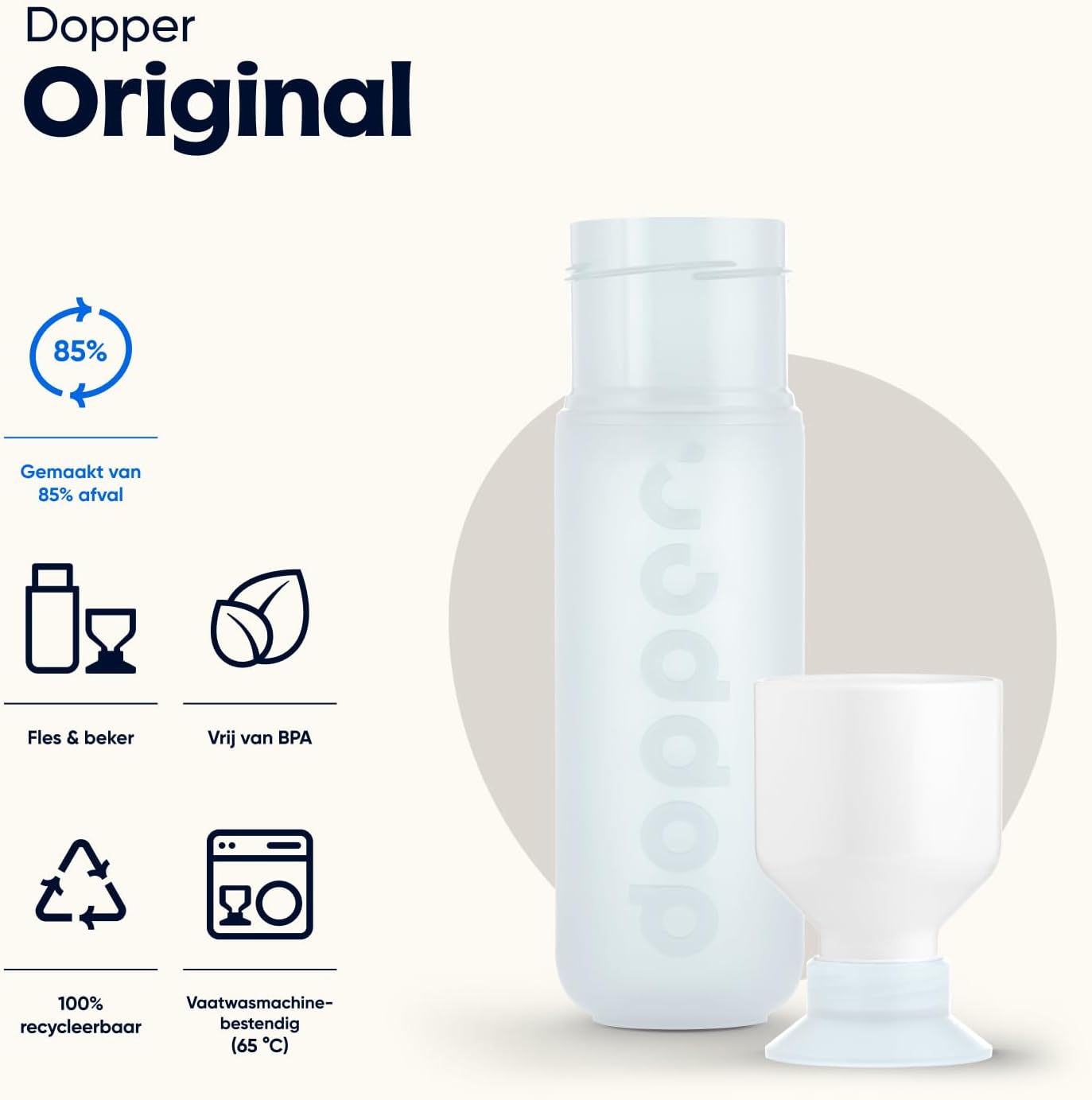 Dopper Original Drinkfles Tidal Teal 450ml - 100% Recyclebare Waterfles - BPA- en ftalaatvrij - Ideale Waterfles voor Onderweg, Fitness & Kantoor