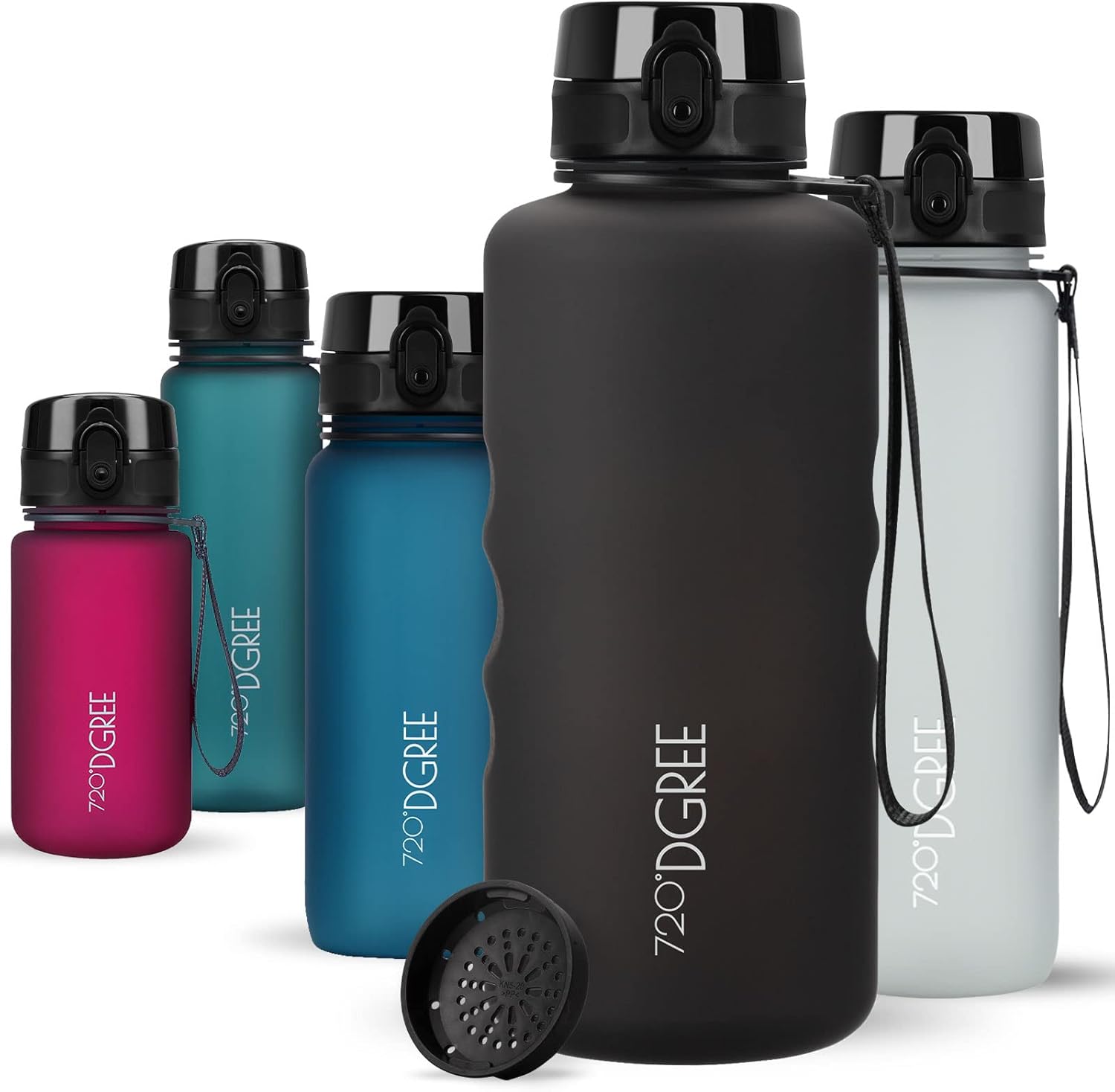720°DGREE uberBottle Drinkfles, waterfles + fruitzeef, 350 ml, 500 ml, 650 ml, 1 l, 1,5 l, 2 l, BPA-vrij, waterdicht, lekvrij, herbruikbaar, licht, ideaal voor school, sport, fitness, fitnessstudio