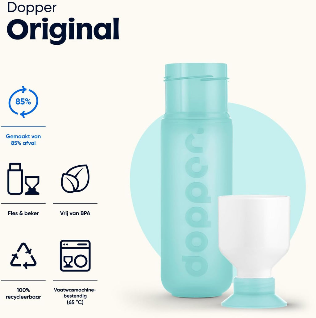 Dopper Original Drinkfles Tidal Teal 450ml - 100% Recyclebare Waterfles - BPA- en ftalaatvrij - Ideale Waterfles voor Onderweg, Fitness & Kantoor