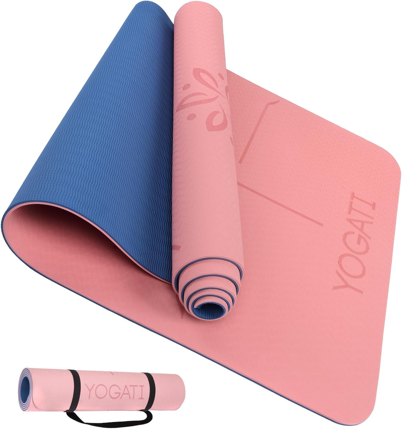 YOGATI – milieuvriendelijke yogamat - TPE, non-slip en dikke yogamat. Yoga Matten met Body Alignment Lines. Perfect Pilates Mat voor workout oefening, Gym en Fitness.
