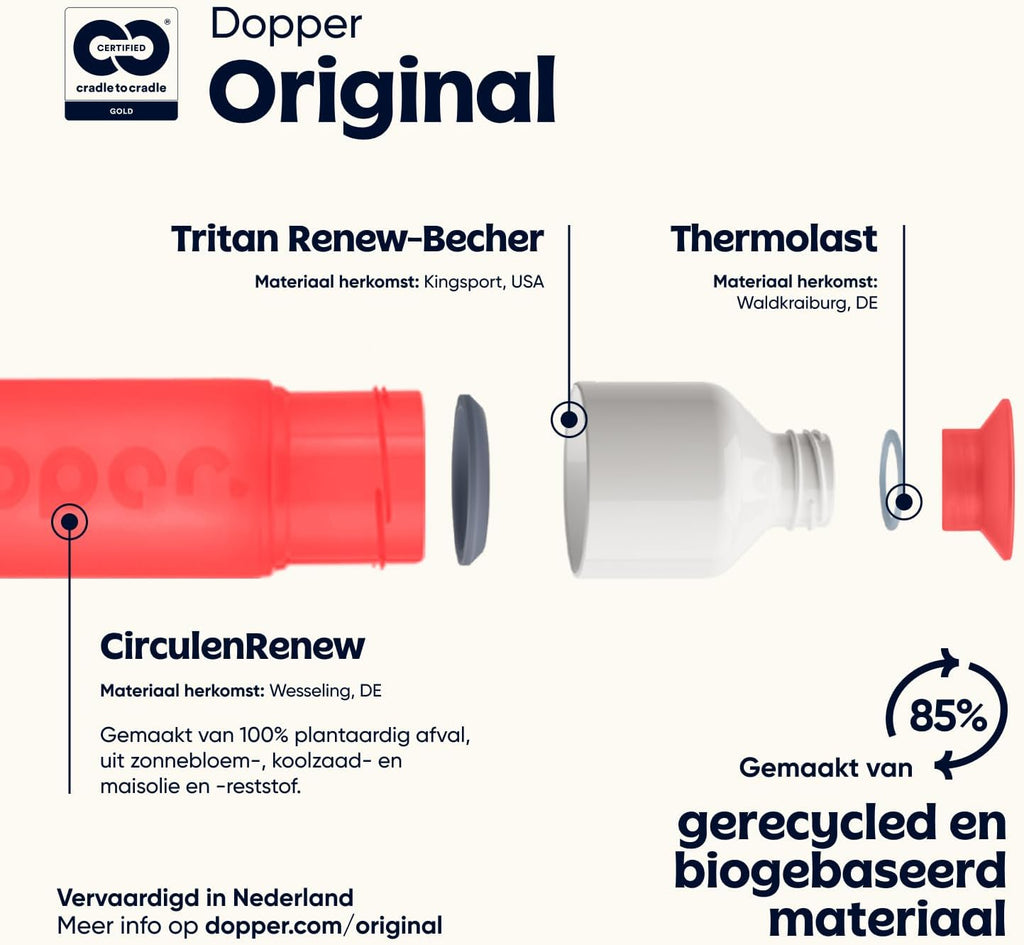 Dopper Original Drinkfles Tidal Teal 450ml - 100% Recyclebare Waterfles - BPA- en ftalaatvrij - Ideale Waterfles voor Onderweg, Fitness & Kantoor