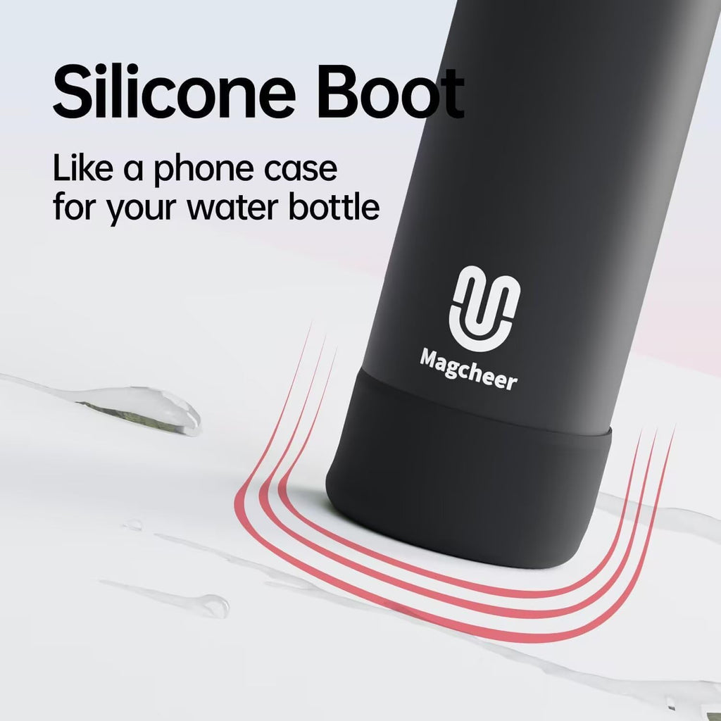 Magcheer Magnetische waterfles met telefoonhouder compatibel met MagSafe geïsoleerde sportfles voor koude dranken voor 24 uur statief fles voor reizen en fitness selfie (zwart)