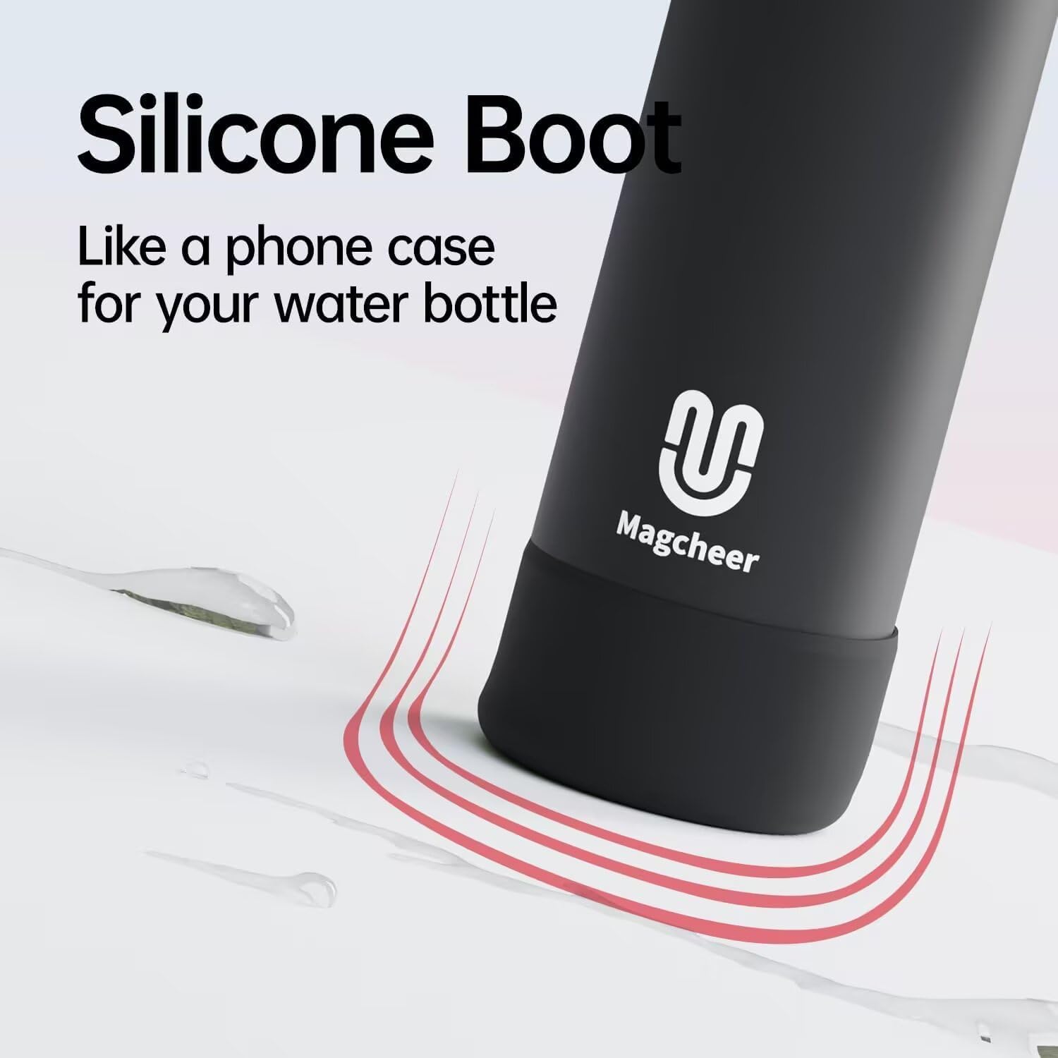 Magcheer Magnetische waterfles met telefoonhouder compatibel met MagSafe geïsoleerde sportfles voor koude dranken voor 24 uur statief fles voor reizen en fitness selfie (zwart)