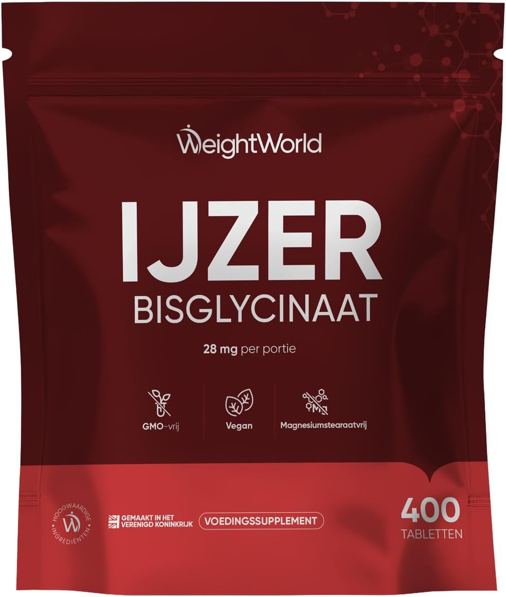 IJzer Bisglycinaat tabletten - 28 mg IJzer per portie - 400 tabletten voor 6+ maanden voorraad - Gemaakt in het Verenigd Koninkrijk - Vegan - Makkelijk slikbare mini-tabletten - Van WeightWorld