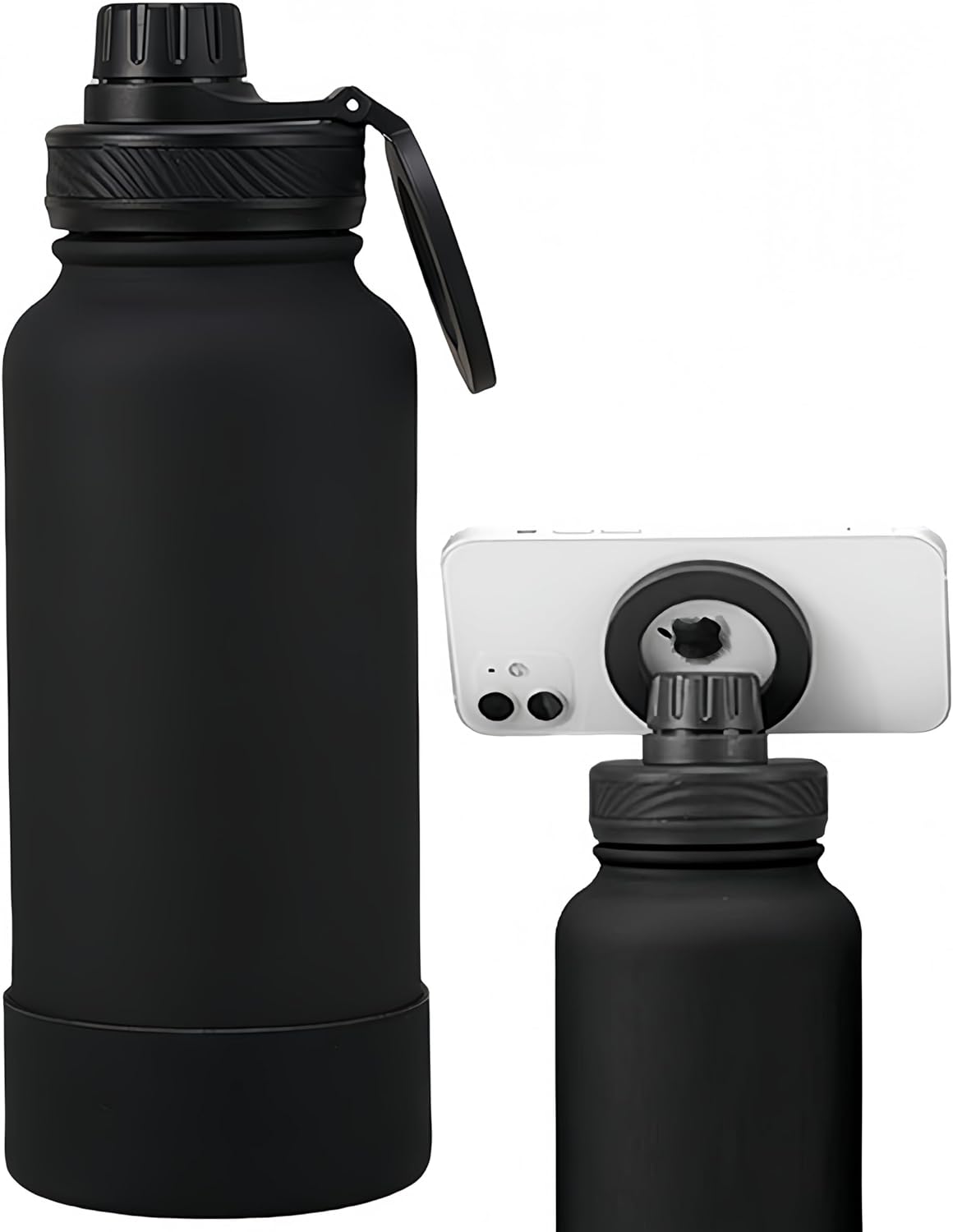 Megnetic geïsoleerde sportwaterfles met 360° draaibaar statief Telefoonhouder Compatibel met Magsafe. Niet verkocht of gemaakt door Magsafe(beige, 623 g)