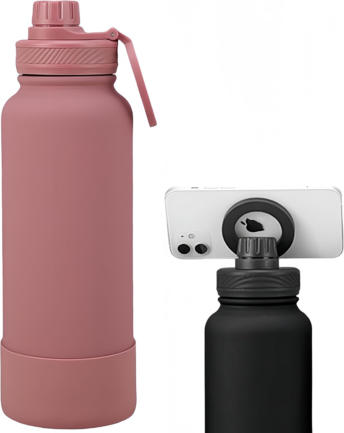Megnetic geïsoleerde sportwaterfles met 360° draaibaar statief Telefoonhouder Compatibel met Magsafe. Niet verkocht of gemaakt door Magsafe(beige, 623 g)