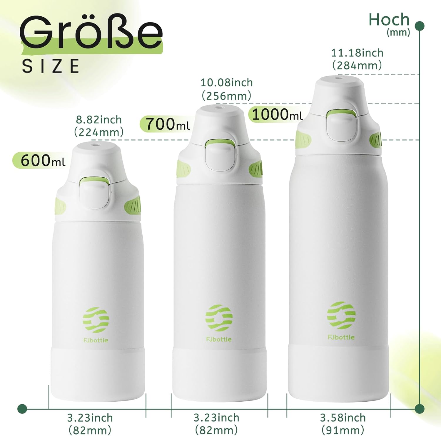 Fjbottle Thermosfles met rietje, magnetische handgreep voor telefoon + dubbel drinksysteem, sportfles, 1 l/700/600 ml, opening met 1 klik, BPA-vrij, lekvrij, voor fitnessstudio, yoga