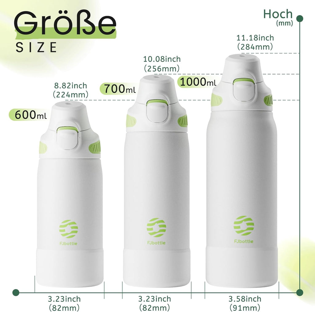 Fjbottle Thermosfles met rietje, magnetische handgreep voor telefoon + dubbel drinksysteem, sportfles, 1 l/700/600 ml, opening met 1 klik, BPA-vrij, lekvrij, voor fitnessstudio, yoga