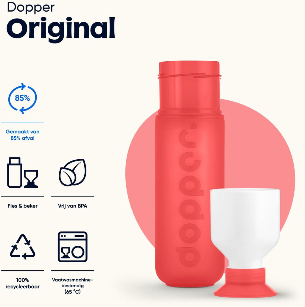 Dopper Original Drinkfles Tidal Teal 450ml - 100% Recyclebare Waterfles - BPA- en ftalaatvrij - Ideale Waterfles voor Onderweg, Fitness & Kantoor